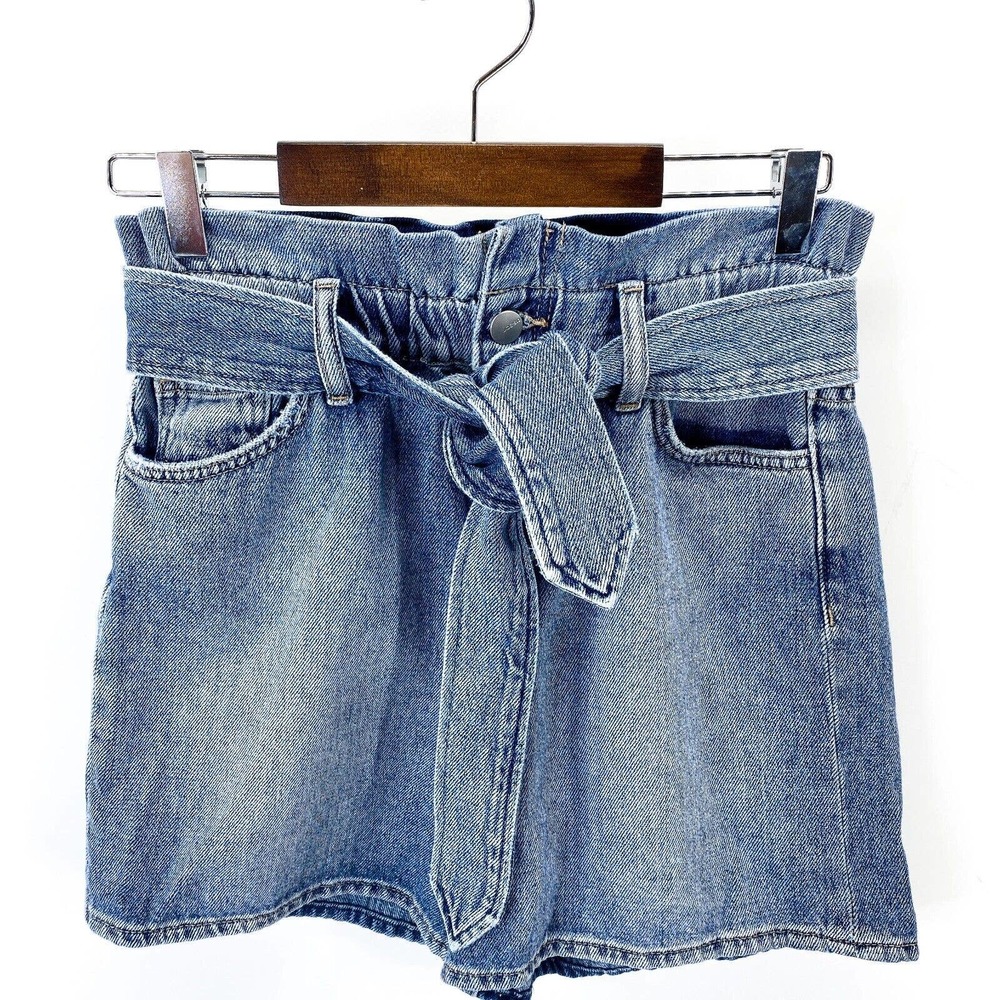Joes Womens Brinkley Belted Denim Blue Tie High Rise Paperbag Shorts Size 25